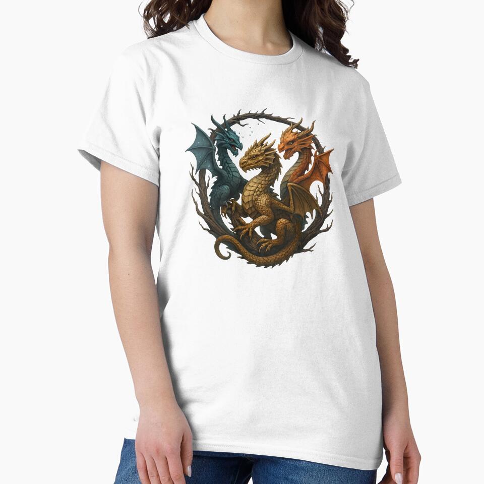 Three-Headed Guardian Dragon – Blue, Golden and Fiery by Les-Ink-Studio T-Shirts, Hoodie, Sweatshirt (Image 2)