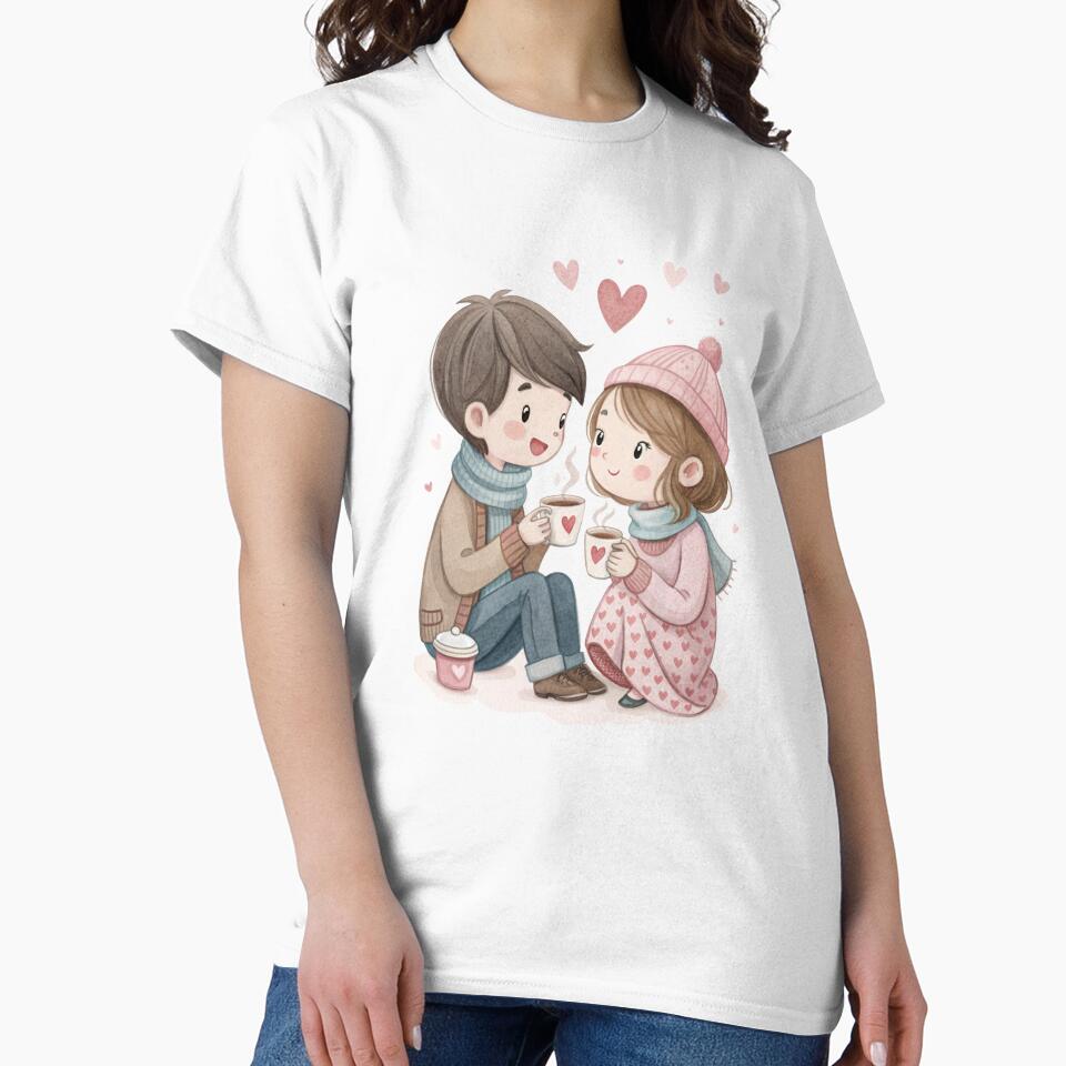 Sweet Coffee Date Couple Cute Love Illustration Valentine Gift by Lulunza T-Shirts, Hoodie, Sweatshirt (Image 2)