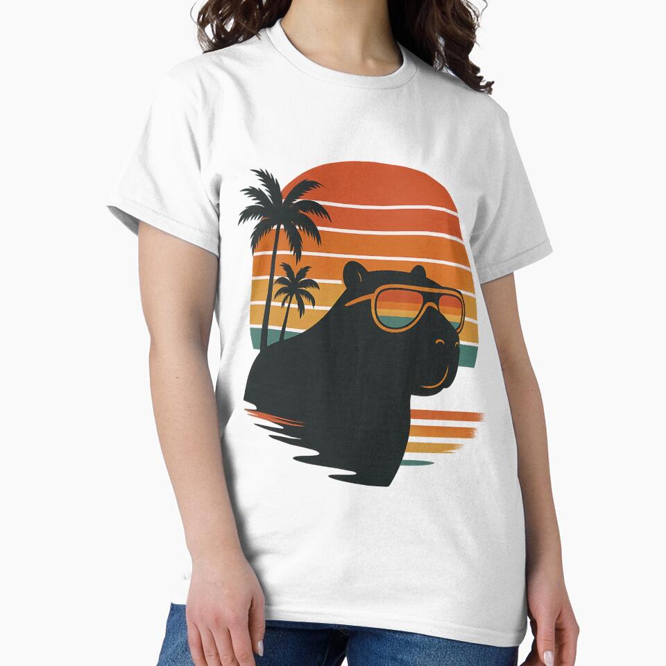 Cool Capybara in Shades – Retro Sunset Beach Capybara Art by coolcoredesigns_ T-Shirts, Hoodie, Sweatshirt (Image 2)