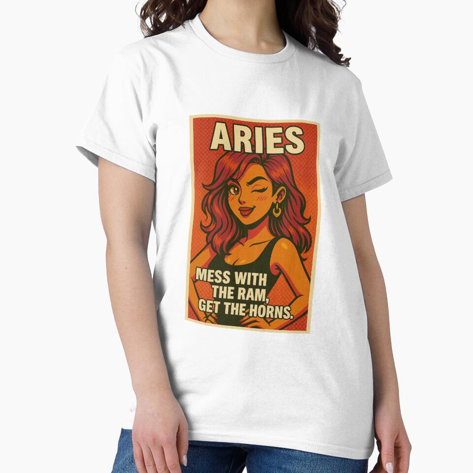 Aries Zodiac Girl Pop Art: Mess With the Ram, Get the Horns by usha5o T-Shirts, Hoodie, Sweatshirt (Image 2)