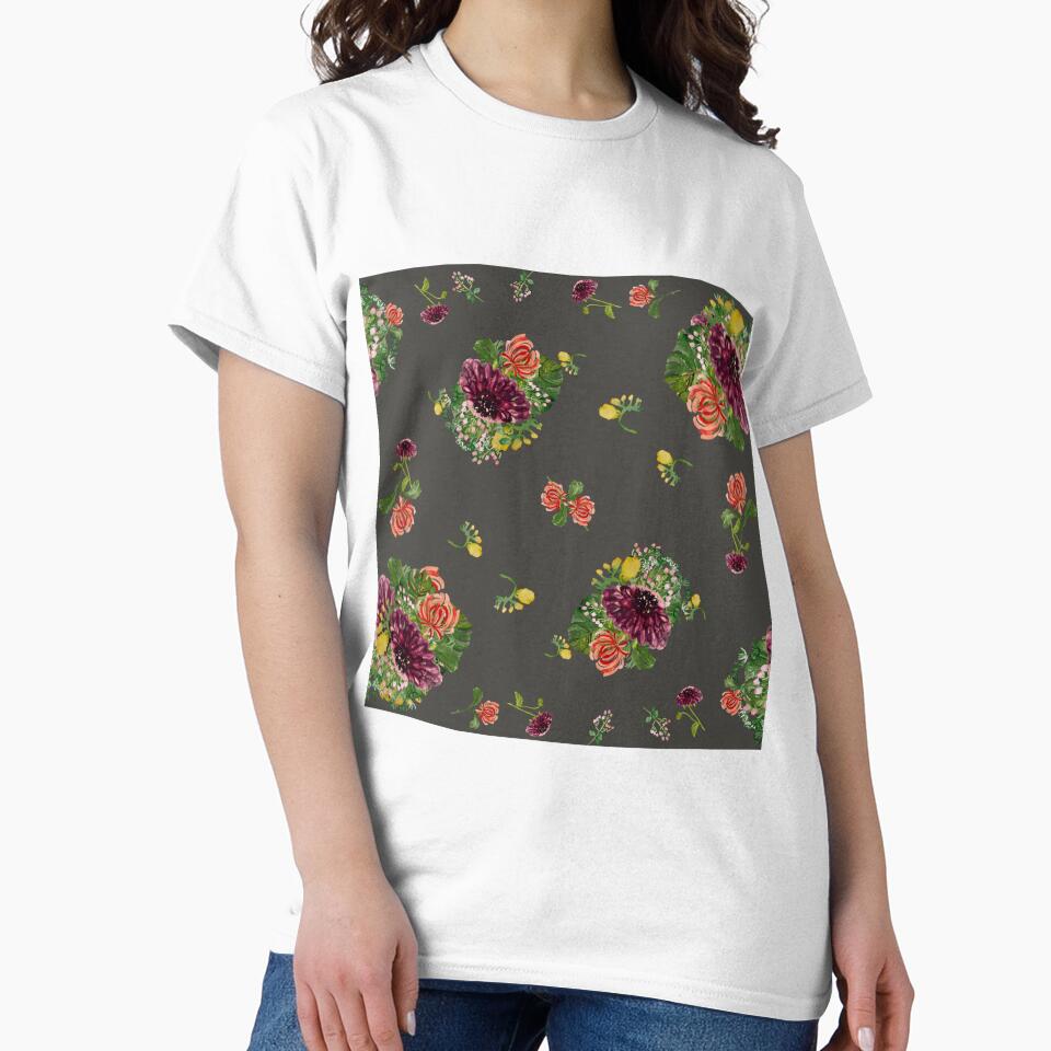 Dahlia palm flower pattern a watercolor grey by Yana Mustafina | Boho Soulful Designs T-Shirts, Hoodie, Sweatshirt (Image 2)