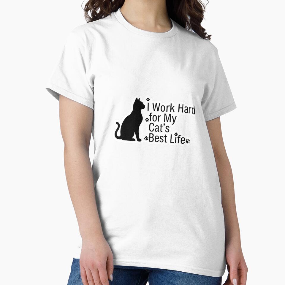 I Work Hard for My Cat’s Best Life – Minimal Cat Lover Sticker by Halimoushop