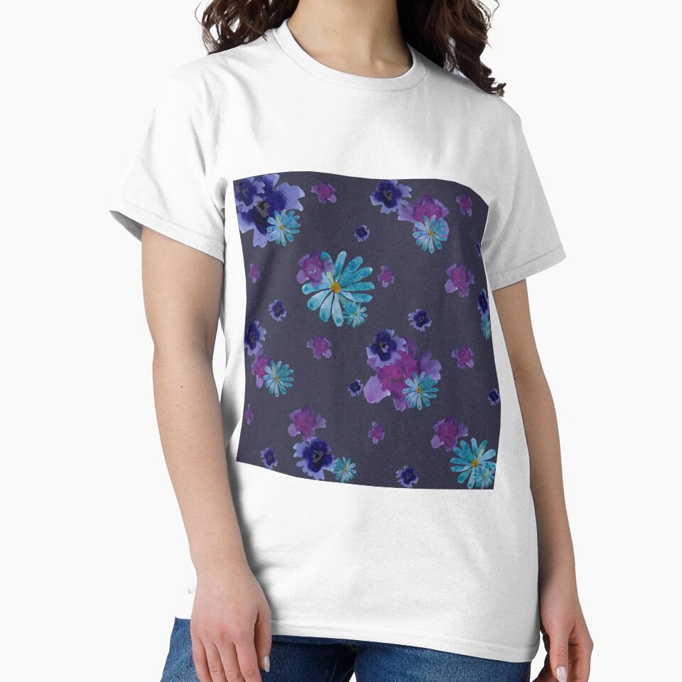 Violet viola daisy ornate grey pattern watercolor by Yana Mustafina | Boho Soulful Designs