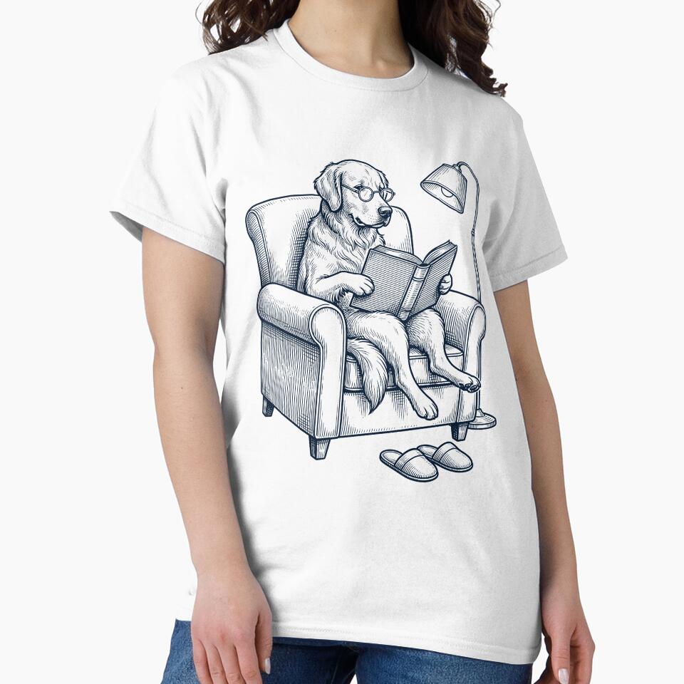Vintage Golden Retriever Read Book Dog Mom Dad by DoodleTortle T-Shirts, Hoodie, Sweatshirt | BlankRebels.com (Image 2)