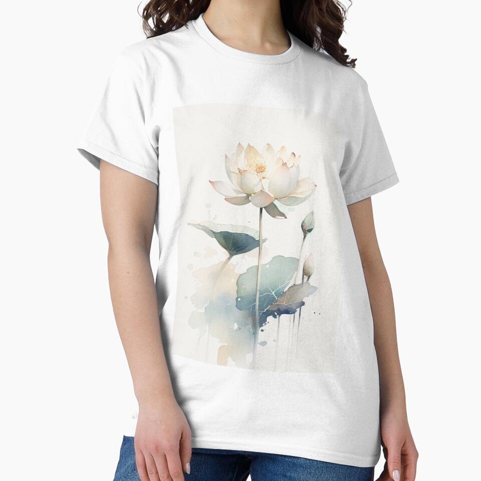 Watercolor White Lotus Flowers, Vintage Art by evermore-design