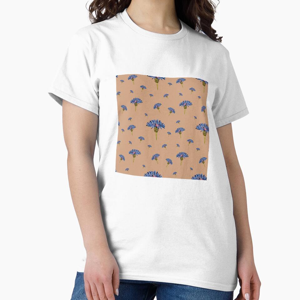 Flower blue violet pattern hand drawn watercolor beige by Yana Mustafina | Boho Soulful Designs T-Shirts,... (Image 2)