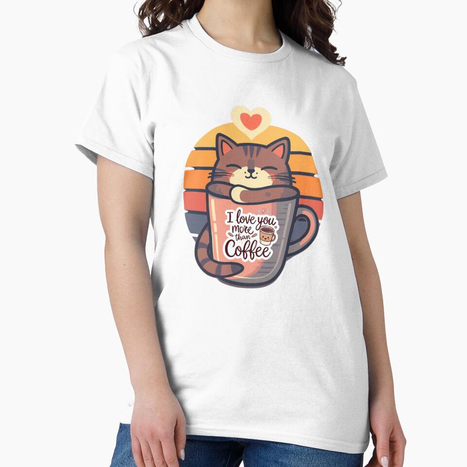 Retro Vintage Sunset Cat in Coffee Cup Funny Valentine Gift by The Prompted Soul T-Shirts, Hoodie, Sweatshirt (Image 2)