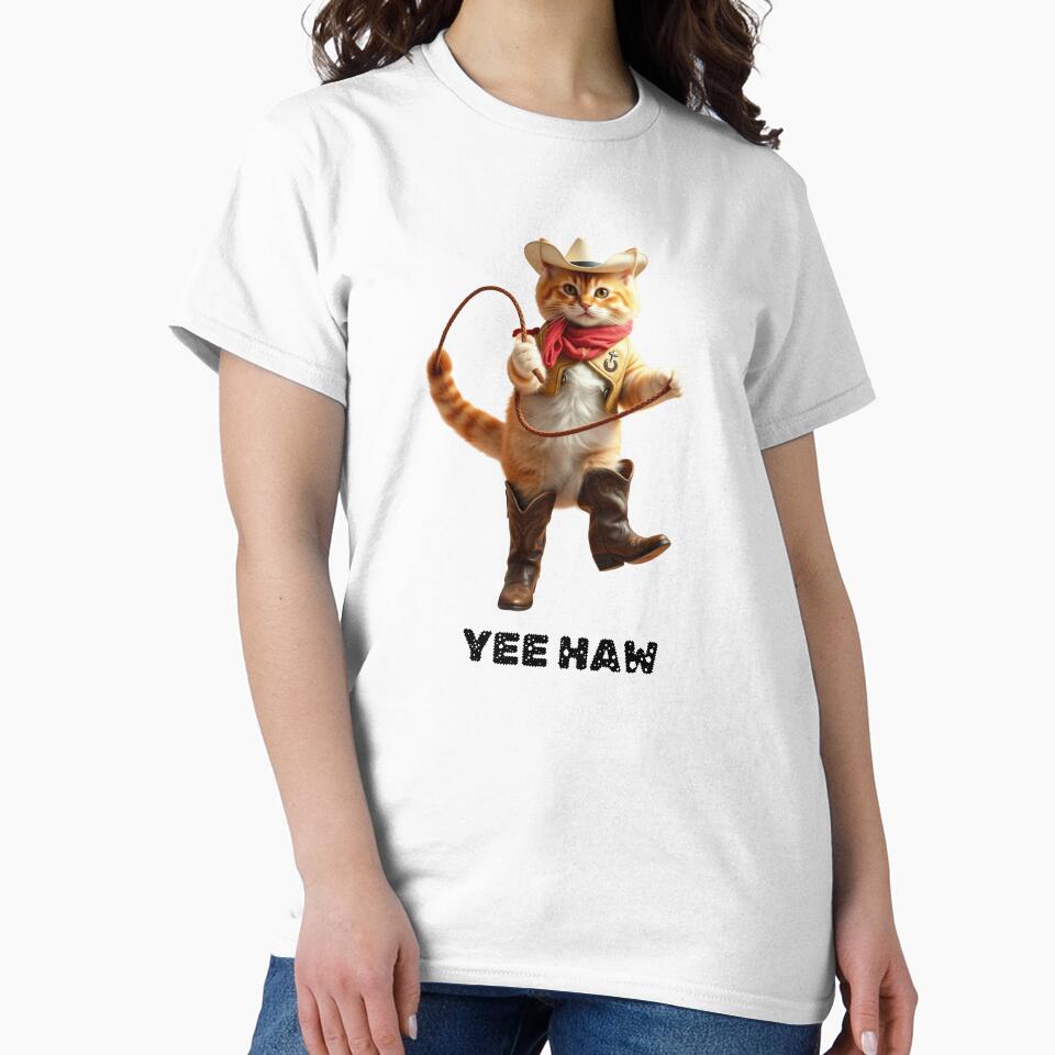 cowboy cat with rope and cowboy hat and Yee Haw by GinnyGi T-Shirts, Hoodie, Sweatshirt | BlankRebels.com (Image 2)