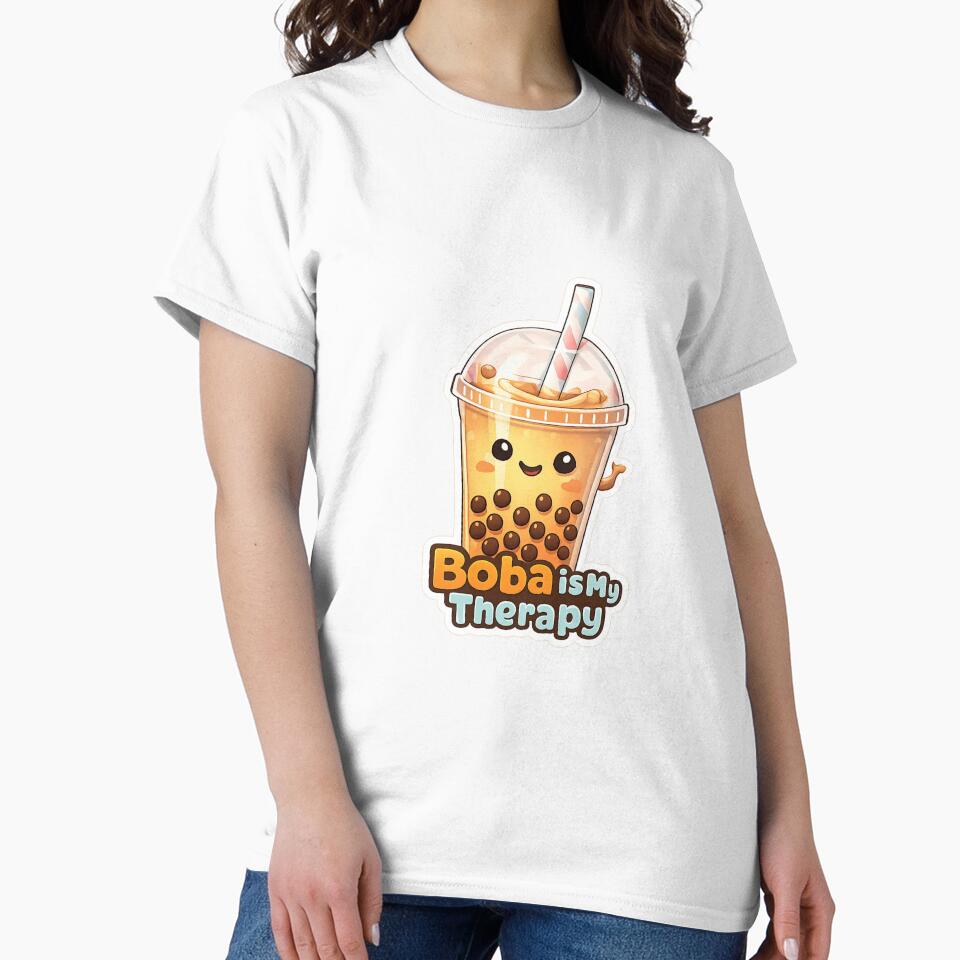 Kawaii Boba Is My Therapy Brown Sugar Milk Tea Cute Bubble Tea Design “ t-shirts, sweatshirts and gifts for... (Image 2)