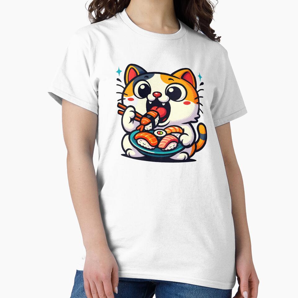 Funny ginger cat eating sushi by Boardgameo