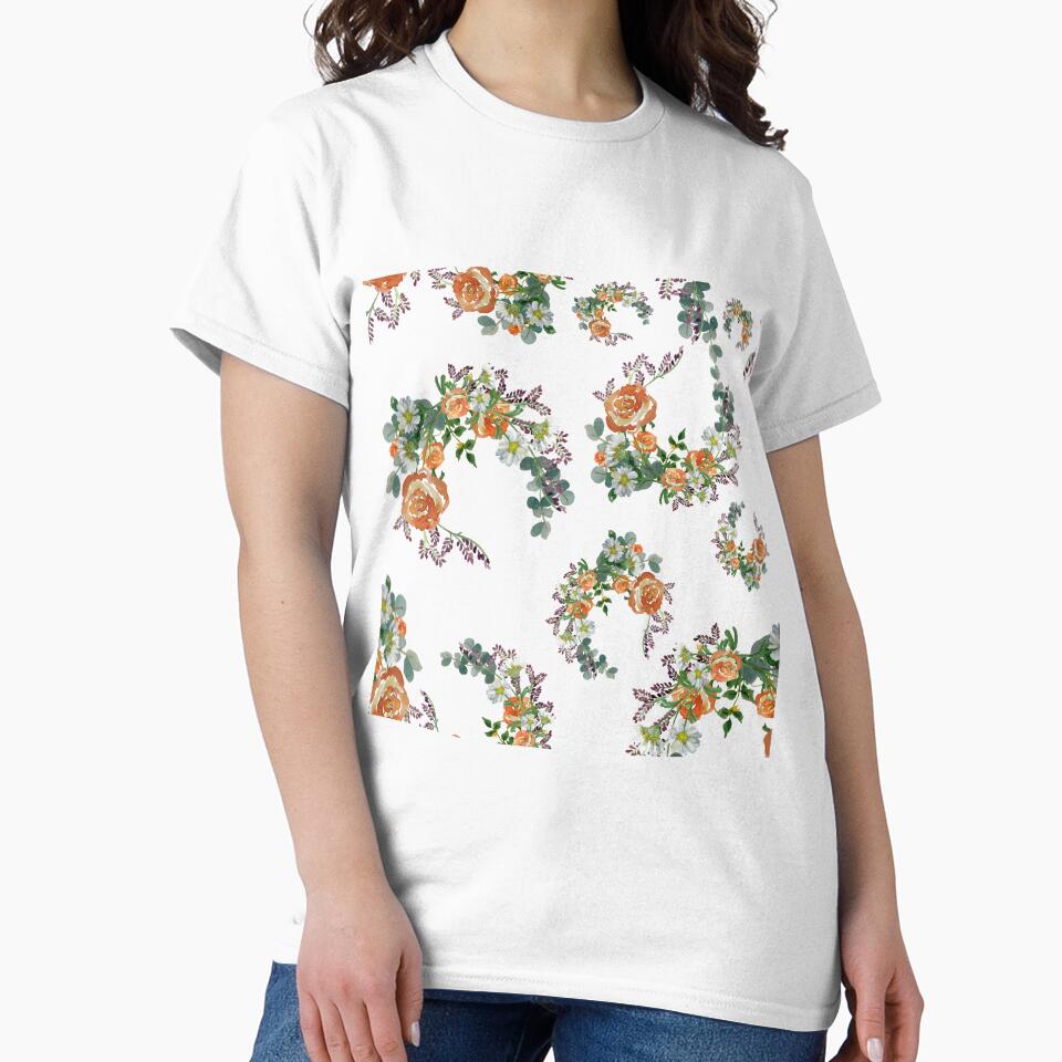 Flower rose daisy branch pattern a watercolor by Yana Mustafina | Boho Soulful Designs T-Shirts, Hoodie, Sweatshirt (Image 2)