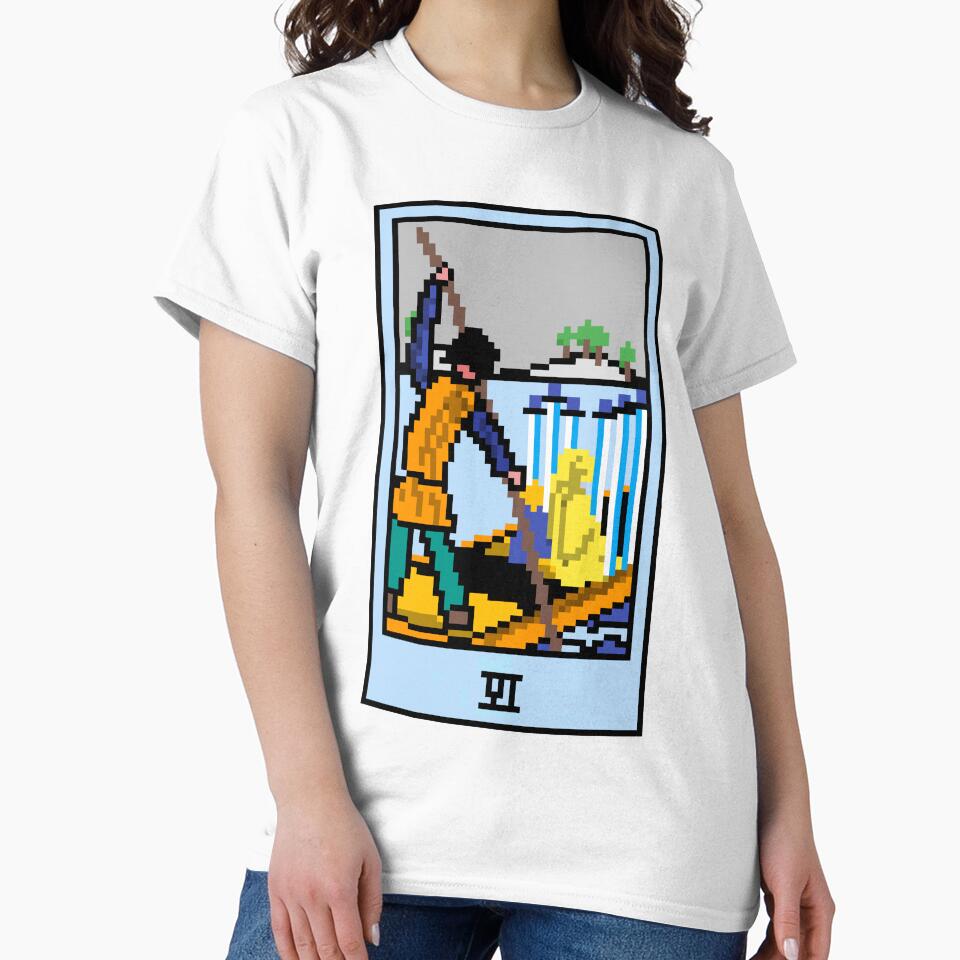 Wait, is this pixel art tarot? Yellow - Minor Arcana 'Six of Swords' (Design for T-shirt, stickers and other... (Image 2)