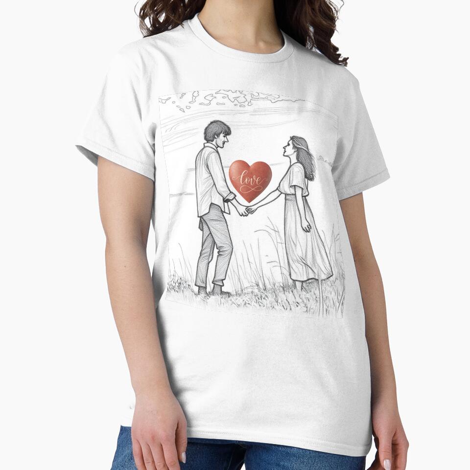 Romantic Valentine’s Day Sketch Couple Holding Hands | Love Heart Art by A1MarketDesigne T-Shirts, Hoodie,... (Image 2)