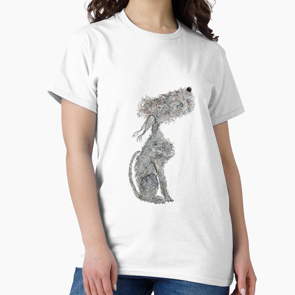 Grey Dog Sitting Pretty, Blue Bedlington Terrier by The Quaint and Quirky T-Shirts, Hoodie, Sweatshirt (Image 2)