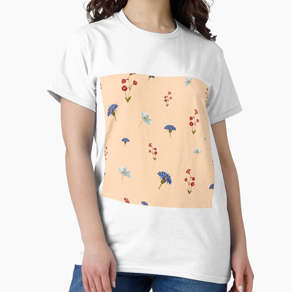 Flower Blue Red Daisy Seamless Watercolor Pattern Peach Yana Mustafina Boho Soulful T-Shirts, Hoodie, Sweatshirt