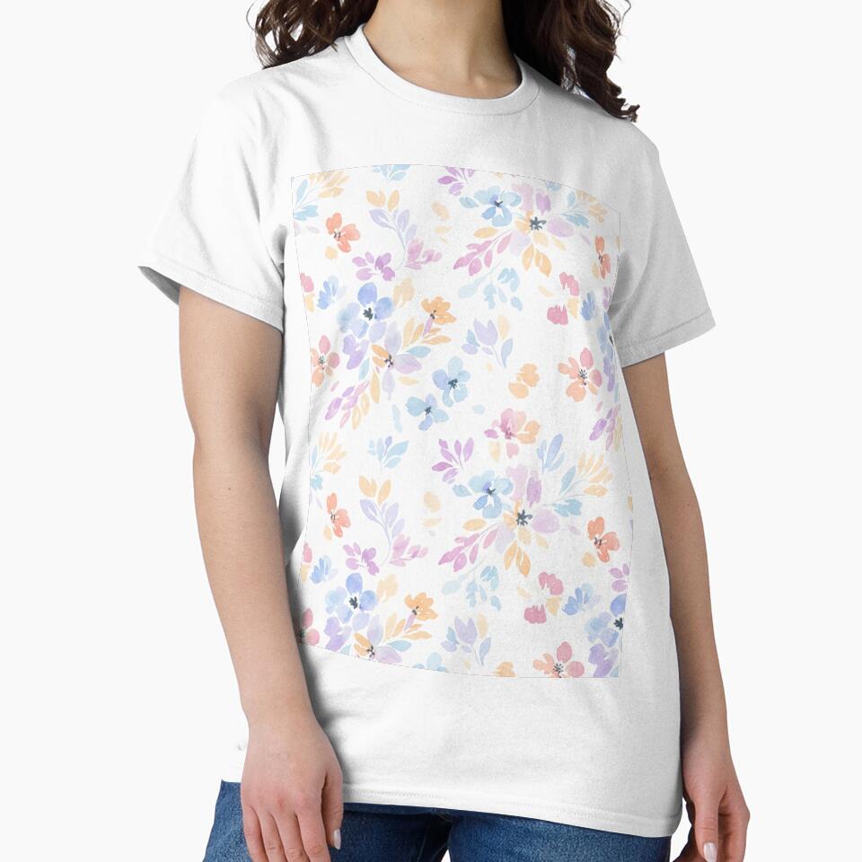 Pastel Watercolor Floral Seamless Pattern - Soft Spring Flowers by FashioonTrends T-Shirts, Hoodie, Sweatshirt (Image 2)