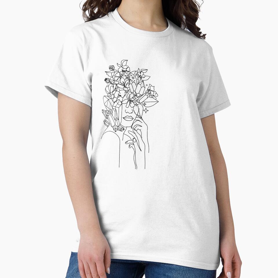 Minimal Line Art Woman with Diamonds Art Print. Flower Head by OneLinePrint T-Shirts, Hoodie, Sweatshirt (Image 2)