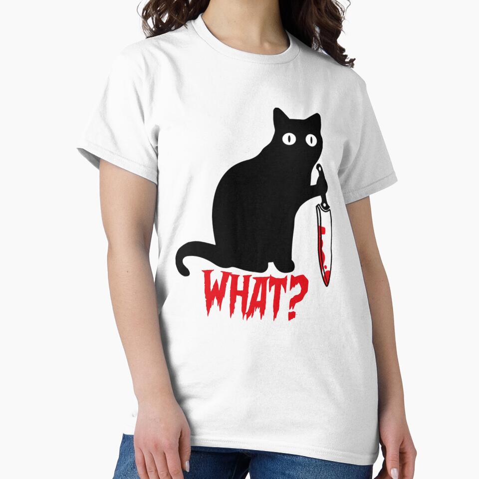 Black Cat With Knife Red Blood What by glynismalcolm T-Shirts, Hoodie, Sweatshirt | BlankRebels.com (Image 2)