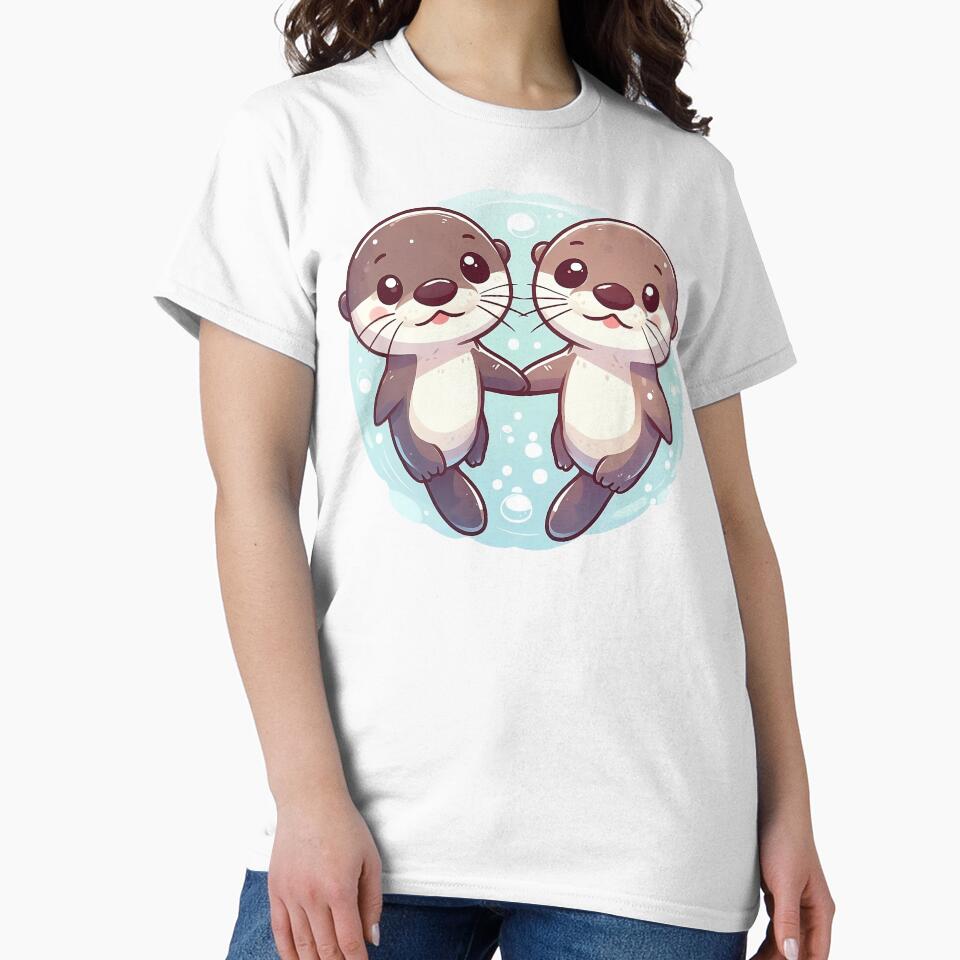 Cute couple of otters holding hands on water by QuickSticker T-Shirts, Hoodie, Sweatshirt | BlankRebels.com (Image 2)