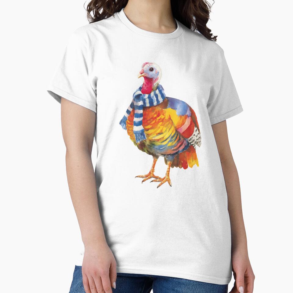 Cute Watercolor Turkey Wearing Winter Scarf by 1707warehouse T-Shirts, Hoodie, Sweatshirt | BlankRebels.com (Image 2)