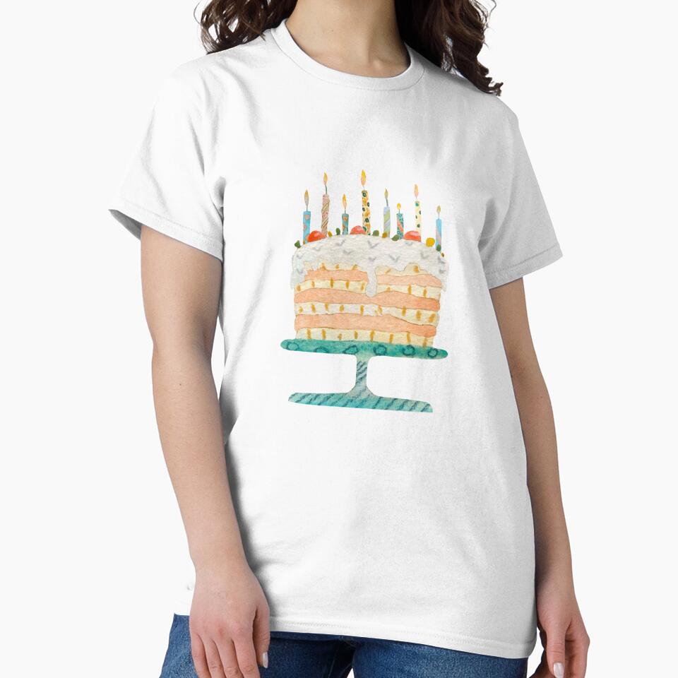 Cake sweet food candle happy birthday watercolor by Yana Mustafina | Boho Soulful Designs T-Shirts, Hoodie,... (Image 2)