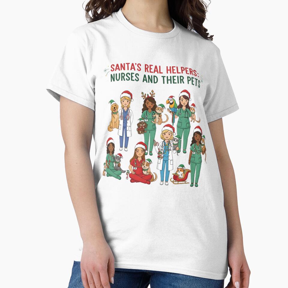 Santa’s Real Helpers: Nurses and Their Pets – Christmas Nurse & Pet Lover by CuteDesignables T-Shirts, Hoodie,... (Image 2)