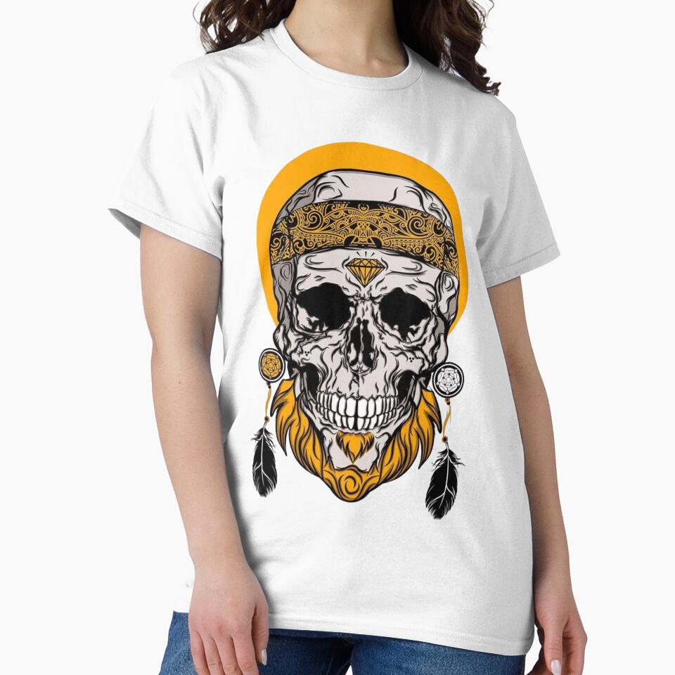 Golden Tribal Skull – Mystic Boho Gothic Art | Spiritual Skull With Feathers & Bandana by SkullVibe Collective... (Image 2)