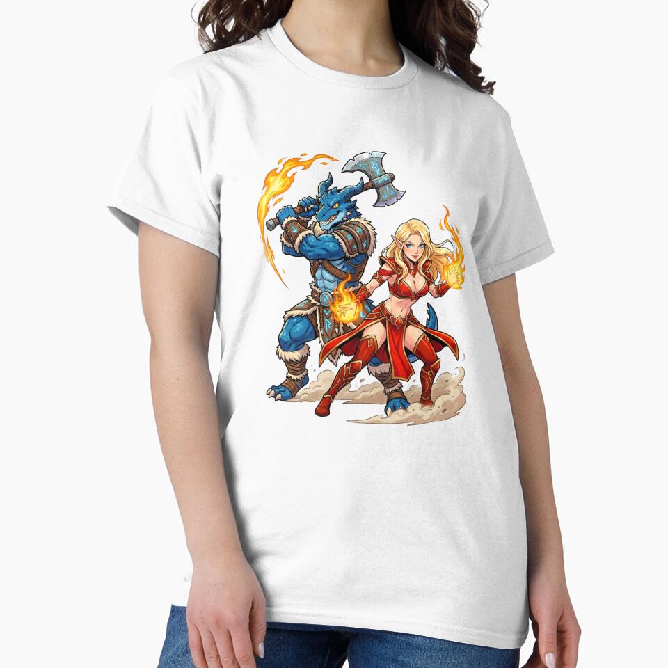 Might and Magic: Dragonborn Barbarian & Elven Sorceress by SkinnyFlatWhite T-Shirts, Hoodie, Sweatshirt (Image 2)