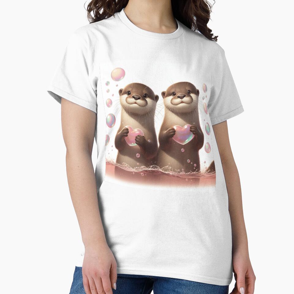 Otter Couple Holding Hands – Cute Love Design with Heart Bubbles by ashokreddy343 T-Shirts, Hoodie, Sweatshirt (Image 2)
