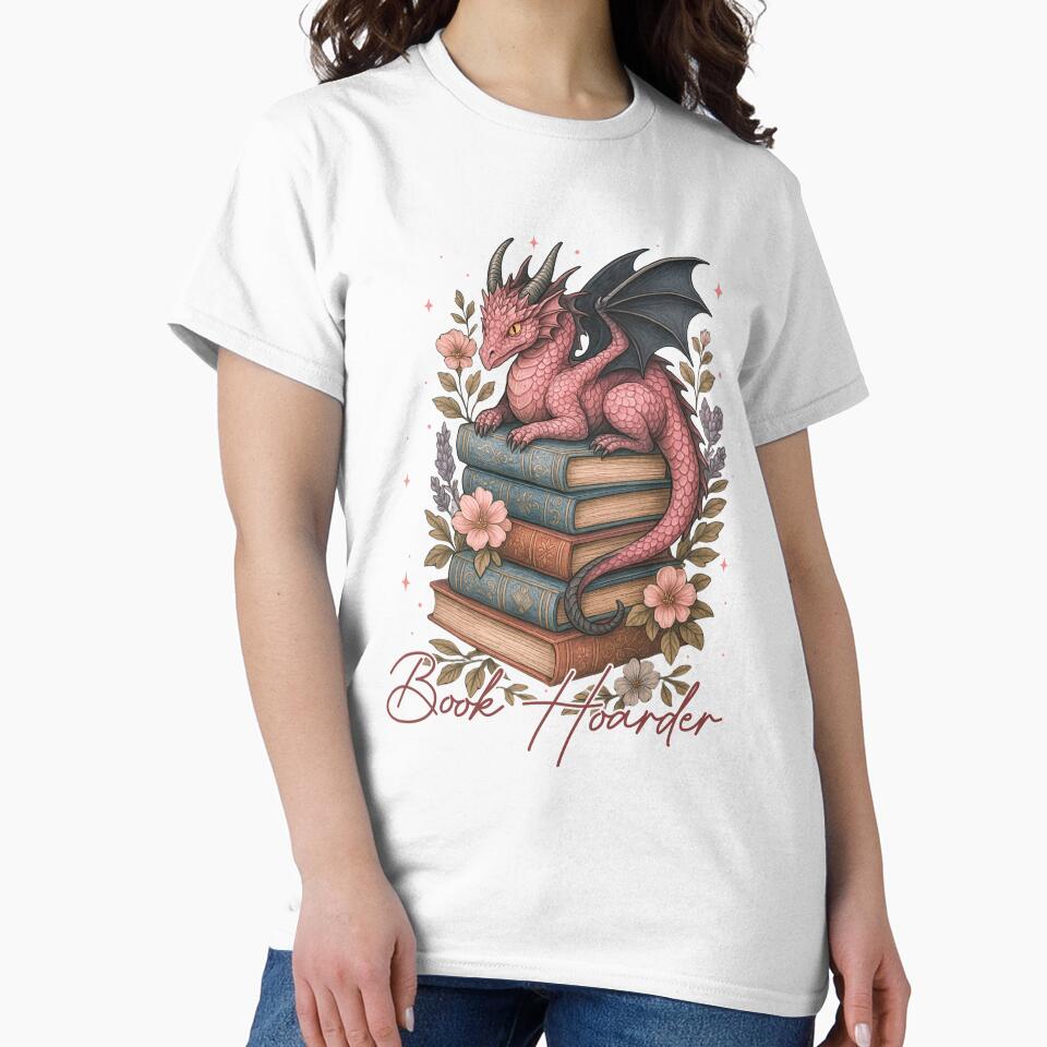 Book hoarder pink dragon and books by FatBirdie