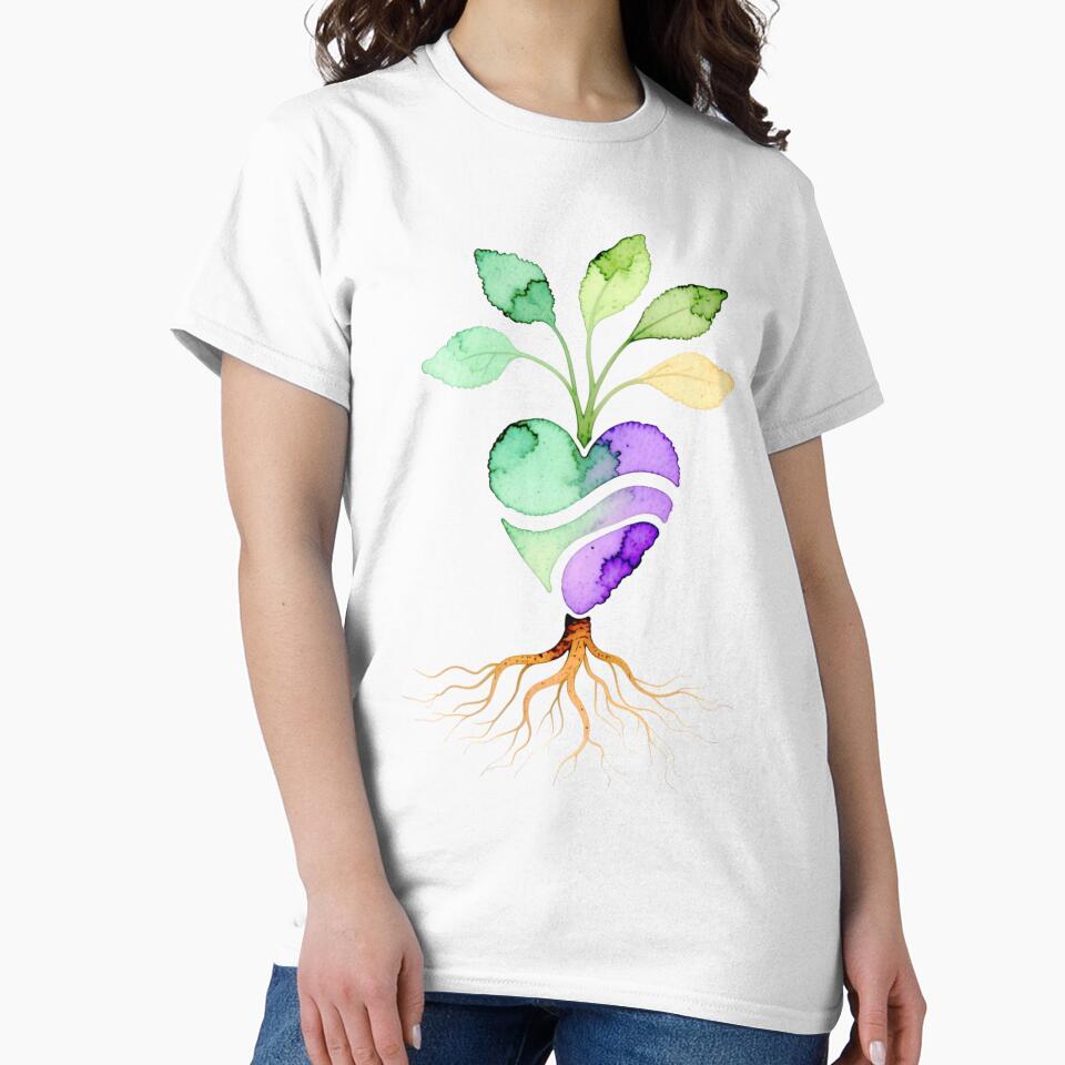 Watercolor Vegan Heart Roots Sticker & T-Shirt | Plant-Based Watercolor Heart with Roots | Boho Hippie Nature... (Image 2)