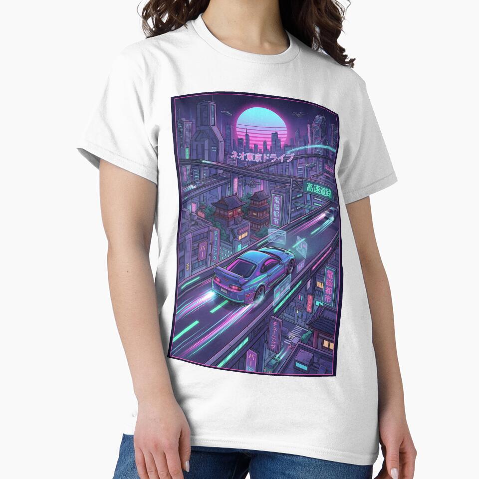 Neon Highway JDM Cruiser - Cyberpunk Retro Anime Car by peach1821 T-Shirts, Hoodie, Sweatshirt | BlankRebels.com (Image 2)