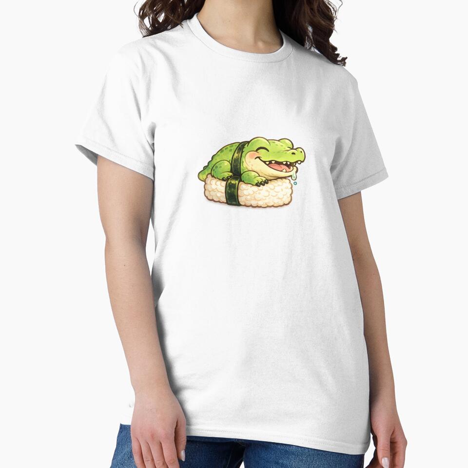 Cute Alligator Sushi Roll – Kawaii Gator Nigiri Cartoon, Funny Food Pun Reptile Illustration by presentlyshop... (Image 2)