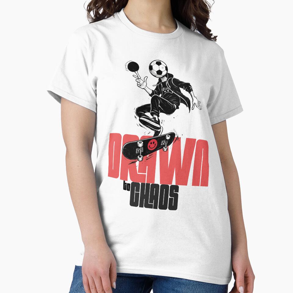 Drawn to Chaos FOOTBALL fans - Skater Urban Streetwear Dark Graphic Tee by Jesus Alberto Padrón
