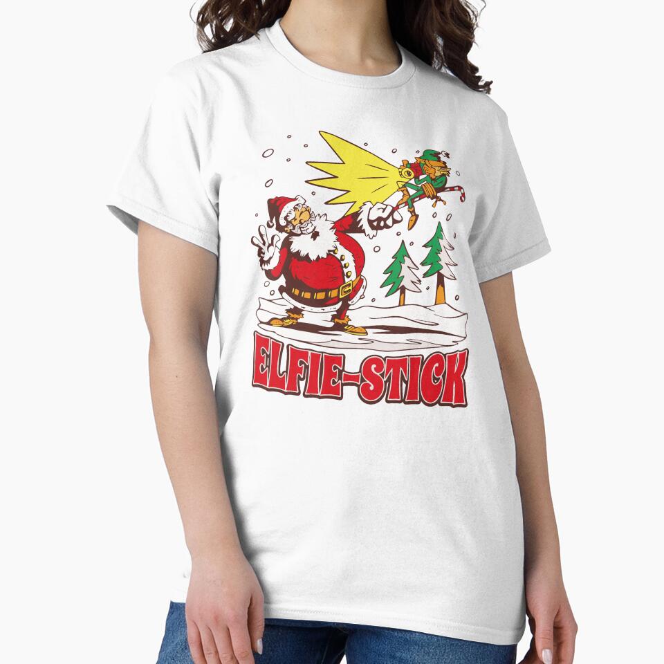 Holiday design featuring Santa getting help Christmas elfie-stick by Palteeshop T-Shirts, Hoodie, Sweatshirt (Image 2)