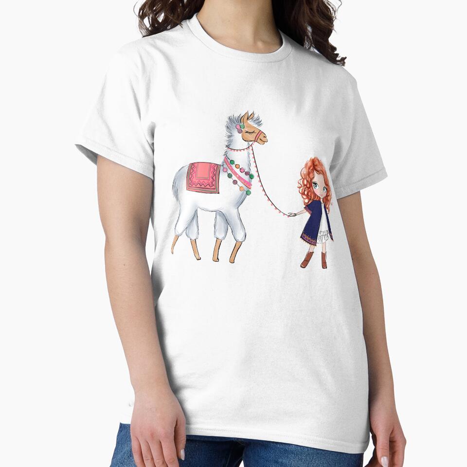 Boho style cute girl with llama girly illustration 3 by Lalanacliparts