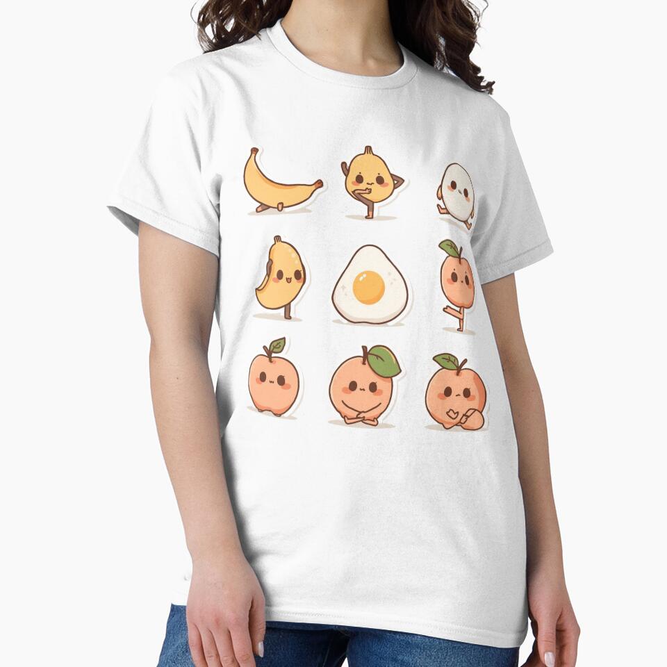 Cute Food Yoga Shirt | Avocado Banana Egg Peach Yoga Poses | Funny Healthy Cartoon by Printsouf Hoodie, Sweatshirt (Image 2)