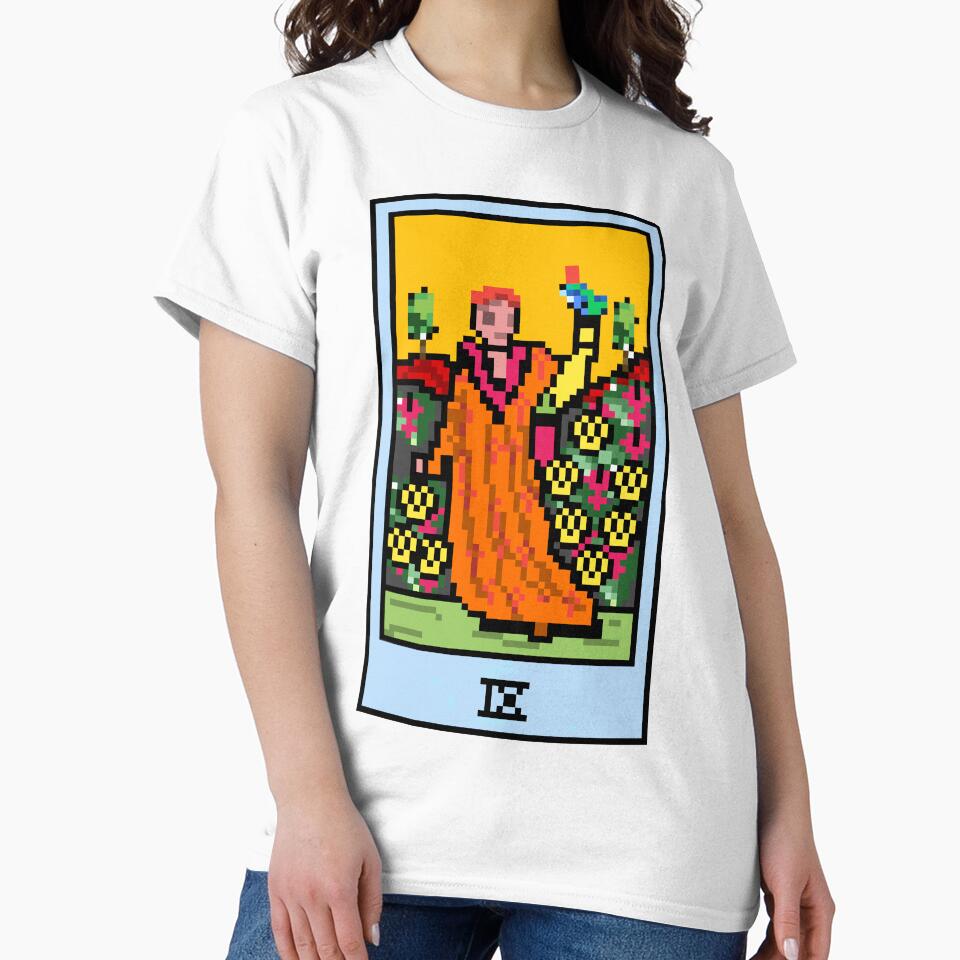 Wait Is This Pixel Art Tarot? Yellow Minor Arcana 'Nine Pentacles' ( Stickers Other Accessories) T-Shirts, Hoodie, Sweatshirt