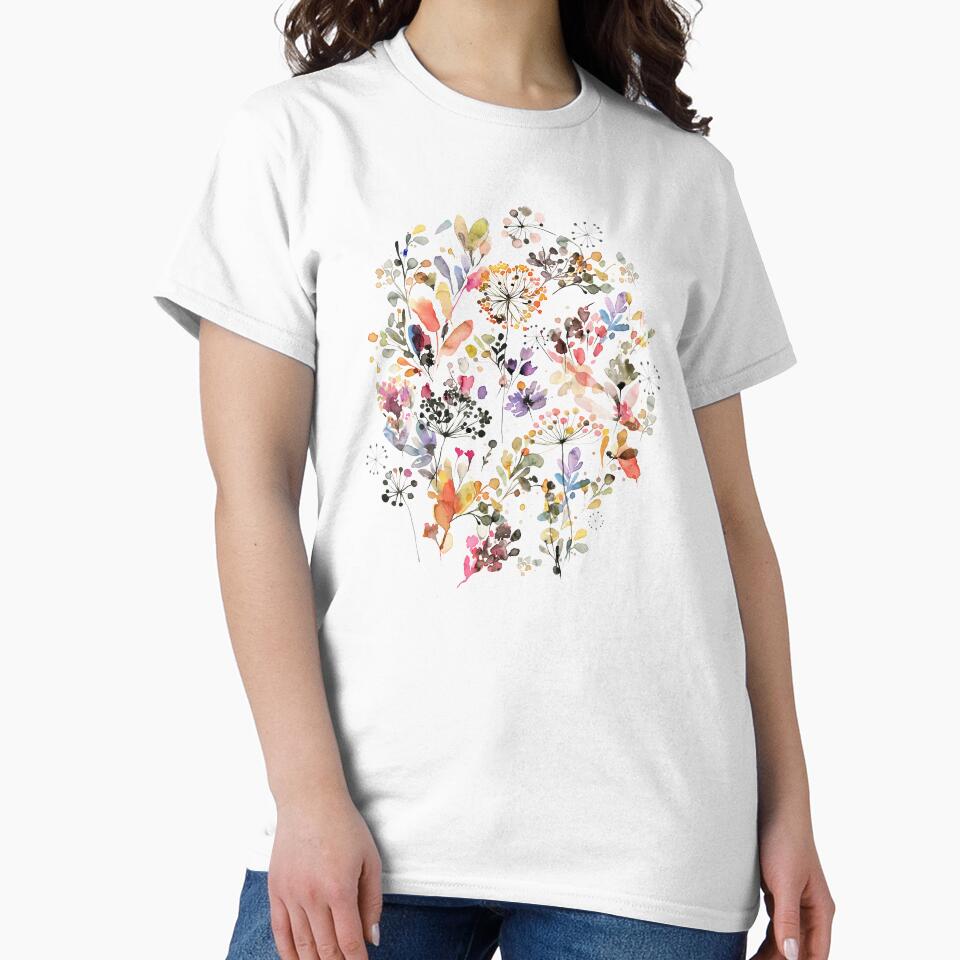 Wild Flowers and Plants Watercolor - Wild Nature Botanical Print by ninoladesign T-Shirts, Hoodie, Sweatshirt (Image 2)