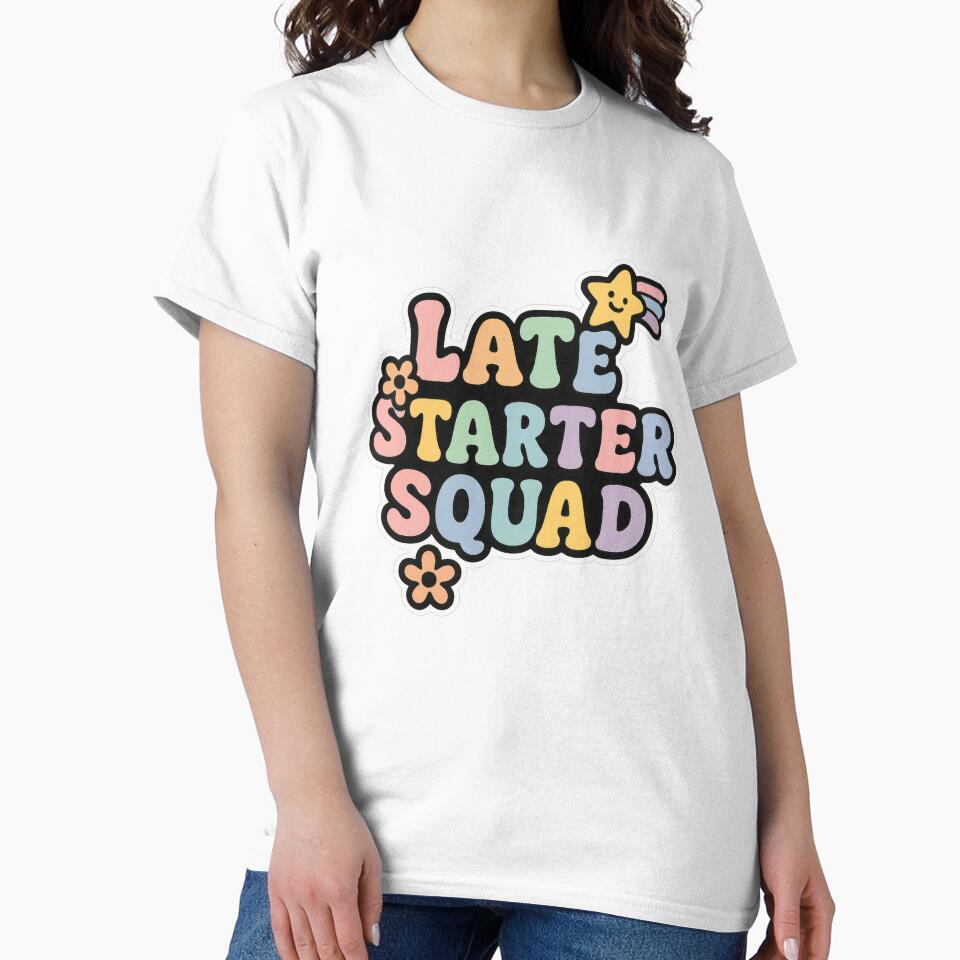 Late Starter Squad Rainbow Lettering Sticker by Trendy Sticker & Merch Collection - Express Yourself T-Shirts,... (Image 2)