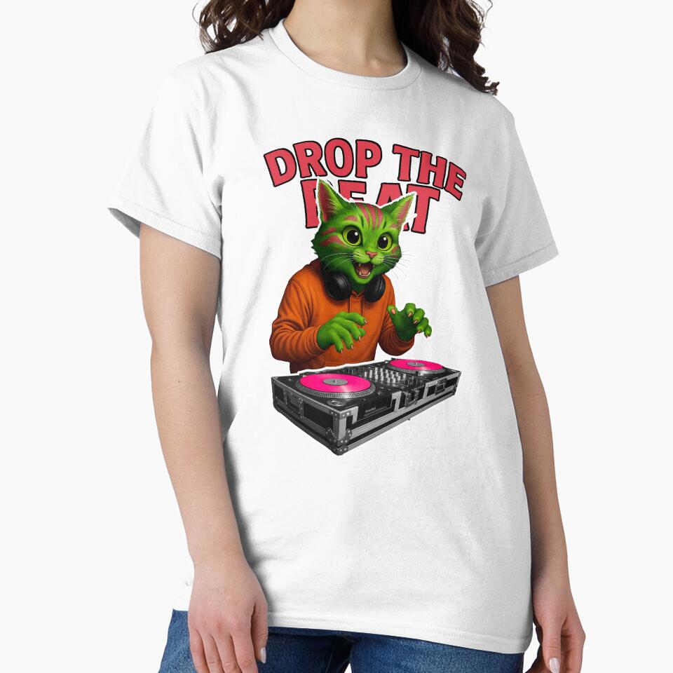 Neon DJ Cat – Drop The Beat Rave Kitty T-Shirt by averagejoekster Hoodie, Sweatshirt | BlankRebels.com (Image 2)