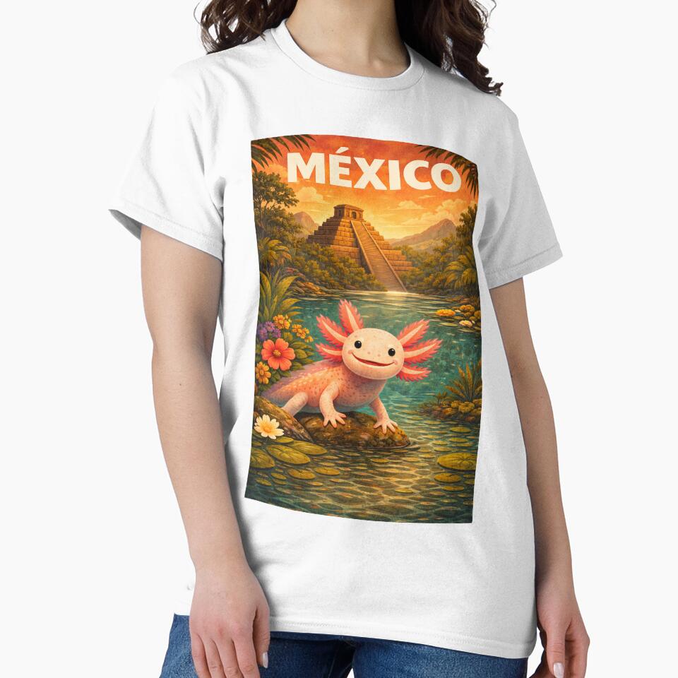 Cute Axolotl with Mayan Temple Art by RetroPop23 T-Shirts, Hoodie, Sweatshirt | BlankRebels.com (Image 2)