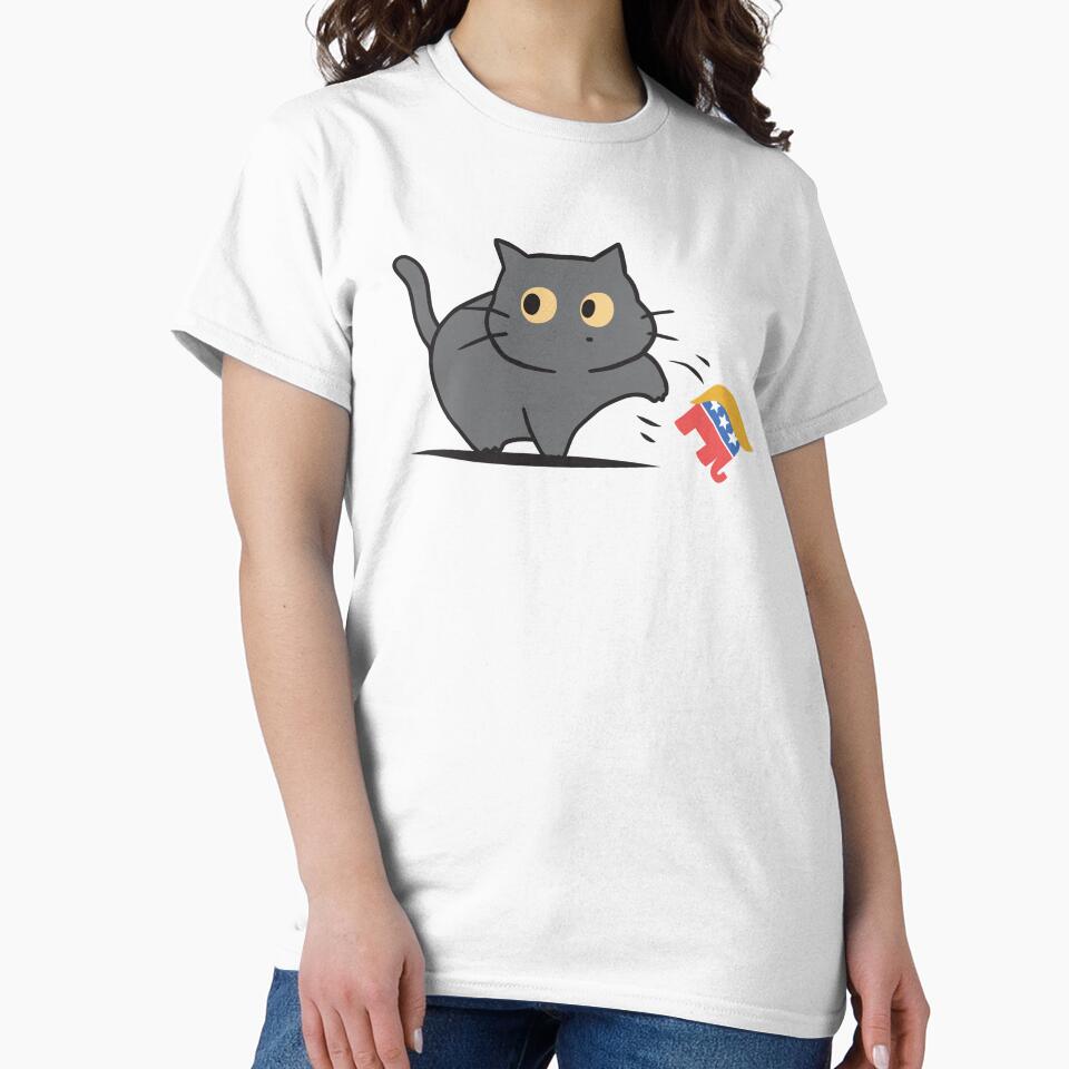 Cat Knocking Donald Trump Elephant Off Over Table Funny T-Shirts Hoodies Hats Anti Trump Humorous Tees Gifts... (Image 2)
