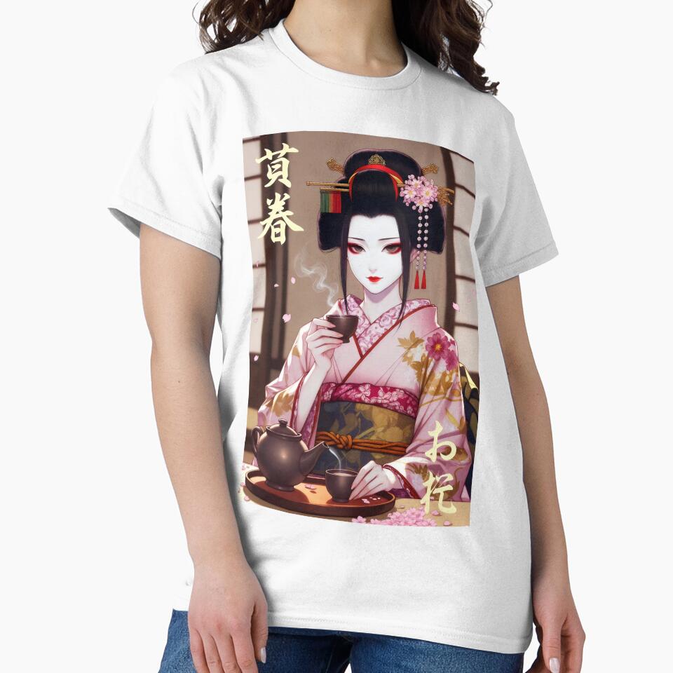 Traditional Japanese Tea Ceremony Geisha with Sakura Blossoms by SplashTastic T-Shirts, Hoodie, Sweatshirt (Image 2)