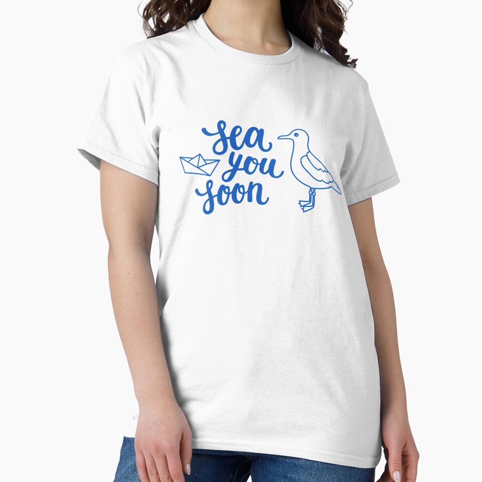 Sea you soon hand lettering on blue background by Darina Gulbina T-Shirts, Hoodie, Sweatshirt | BlankRebels.com (Image 2)