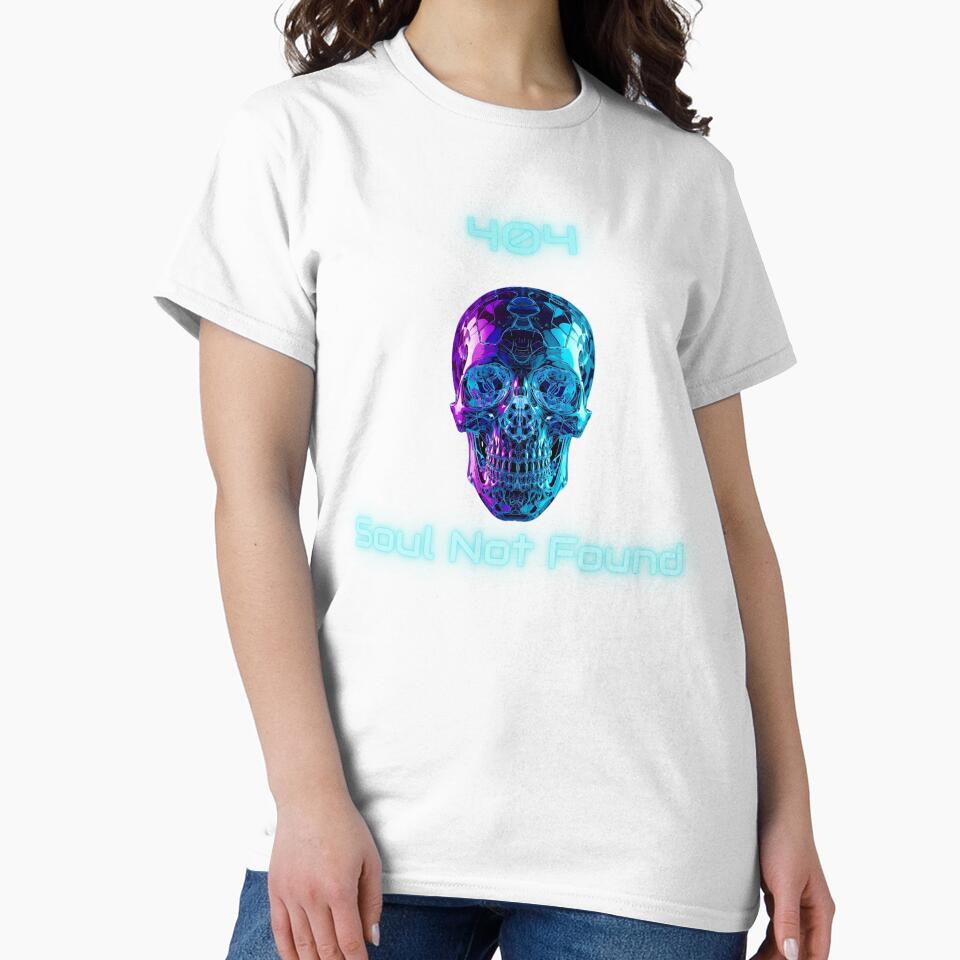 404 Soul Not Found – Holographic cyber skull in neon glitch style by BSIQ T-Shirts, Hoodie, Sweatshirt (Image 2)