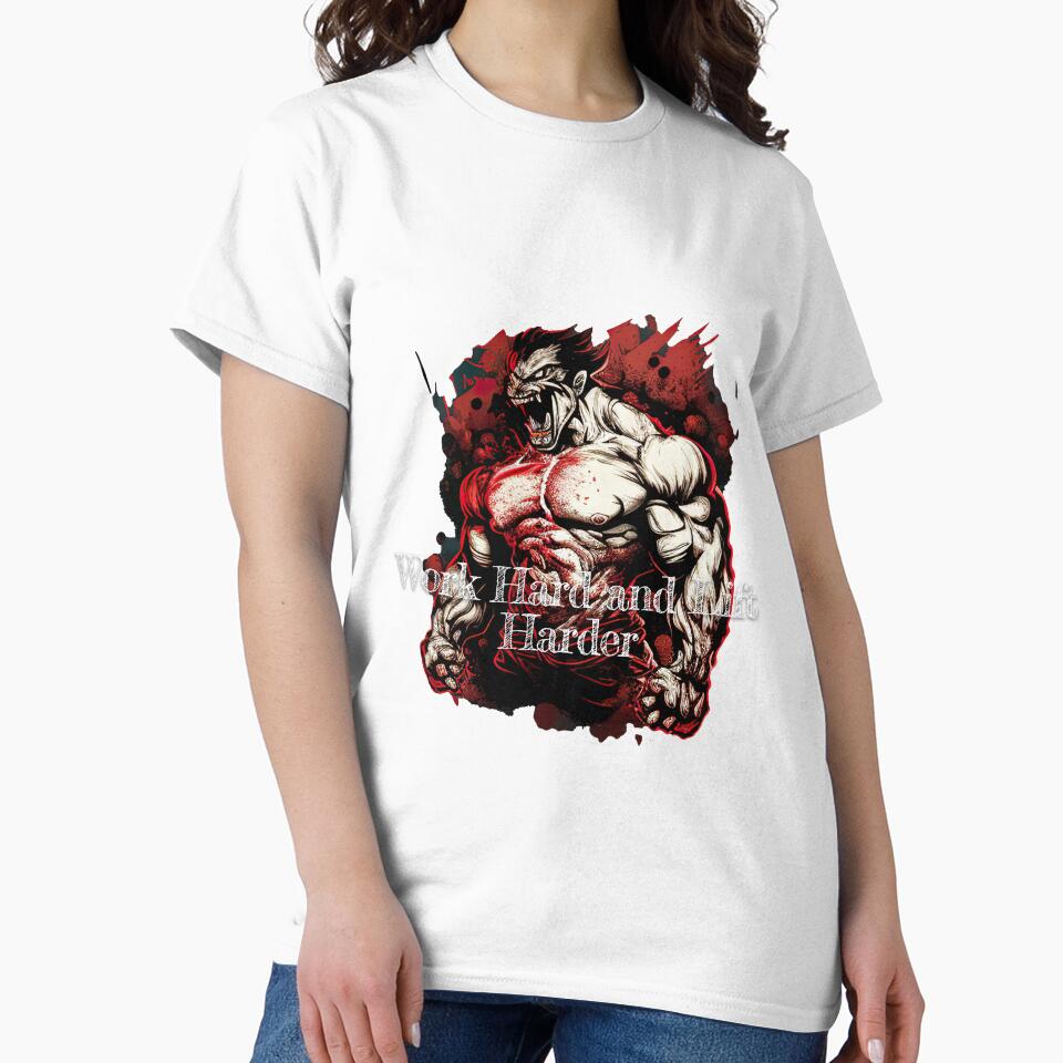 Work Hard and Lift Harder Bodybuilding Fitness Gym Workout Exercise Merch Print Design by tengamerx T-Shirts,... (Image 2)