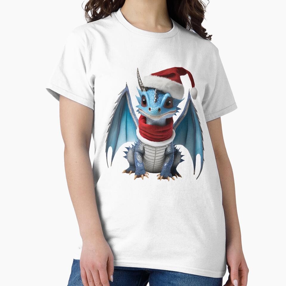 Realistic Artwork of a Cute Blue Baby Dragon Wearing a Red Festive Christmas Hat and Scarf by CuteopiaGallery... (Image 2)