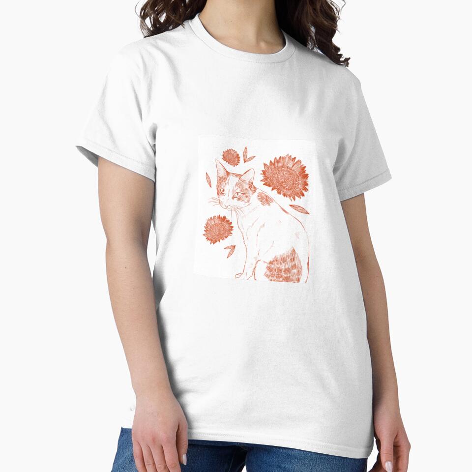 Cat with Sunflowers, Sketch in Red by amalawais T-Shirts, Hoodie, Sweatshirt | BlankRebels.com (Image 2)