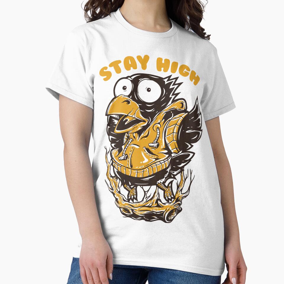 Stay High – Funny Cartoon Bird Illustration Design by Minimal Vibe Studio T-Shirts, Hoodie, Sweatshirt (Image 2)